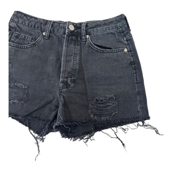 H&M Shorts Women 6 Cut Off High Rise Denim Charcoal Wash -Distressed- Button Fly - Picture 3 of 11